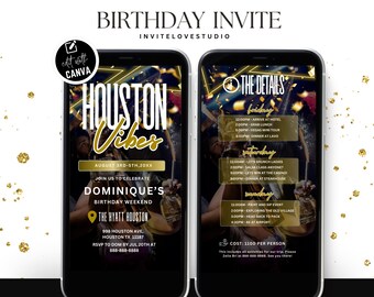 Editable Birthday Weekend Invitation, Houston Digital Birthday Girl Trip Invite, Bday Itinerary, Canva Editable Template Evite