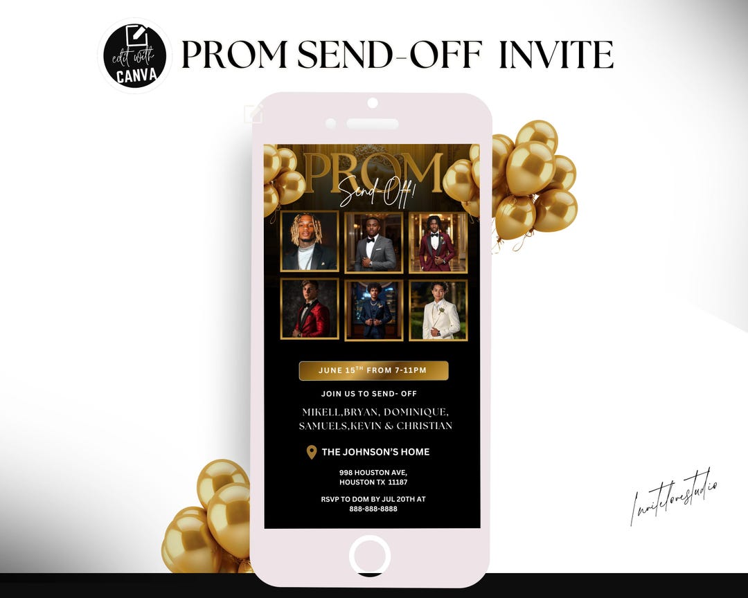 Prom Sendoff Template, Editable Group Prom Party Sendoff Invitation ...