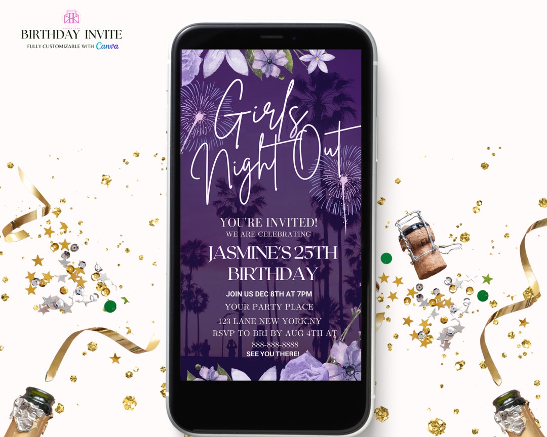 Purple Floral Girls Night Invitation Women's Digital - Etsy