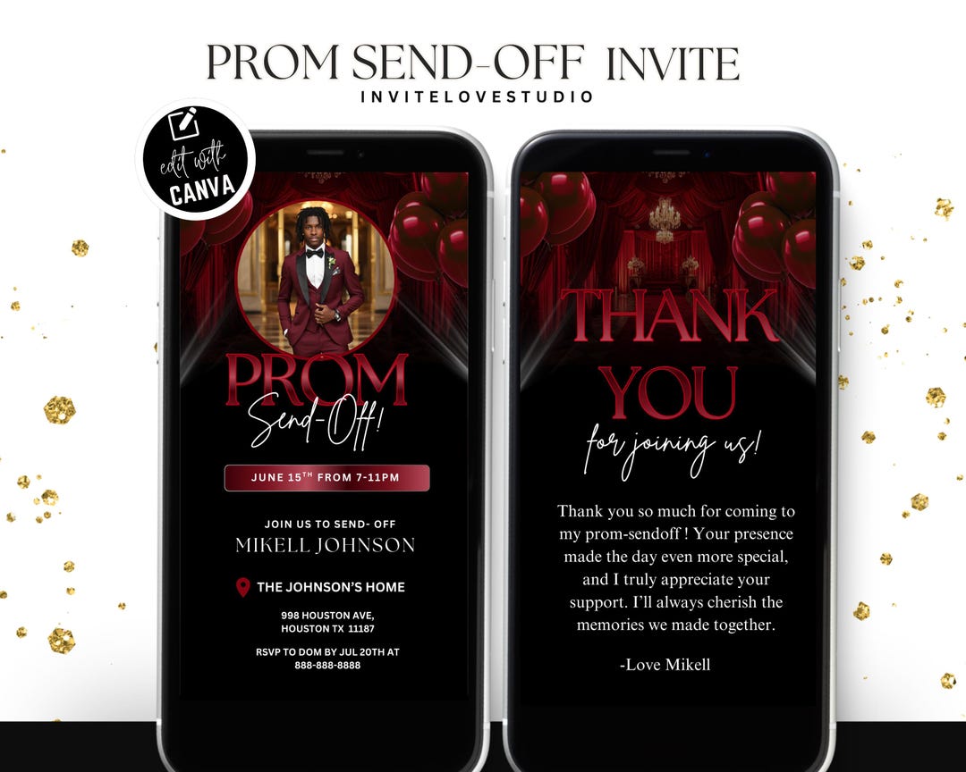 Digital Prom Sendoff Invite, Editable Men Prom Party Sendoff Invitation ...