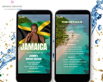 Jamaica Birthday Birthday Weekend Invitation, Island Digital Birthday Girl Trip Invite, Digital Itinerary, Canva Editable Template Evite