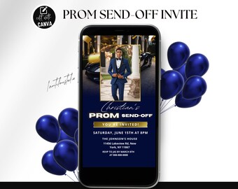 Digital Prom Sendoff Template, Editable Men Prom Party Sendoff Invitation, Prom King Send off Flyer, Animated Prom Party Announcement