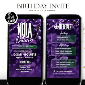 Editable Birthday Weekend Invitation, Digital New Orleans Birthday Girl Trip Invite, Bday Itinerary, Canva Editable Template Evite