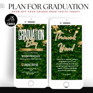 Editable Graduation BBQ Invitation, Digital Grad Birthday BBQ Grill Invite, Grad Cookout Annoucement, Canva Editable Template Evite