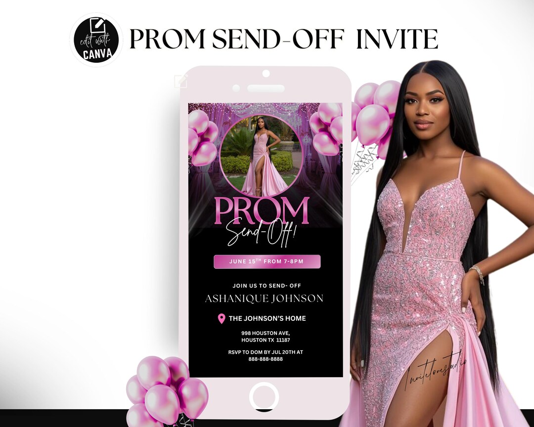 Digital Prom Sendoff Template, Editable Prom Party Sendoff Invitation ...