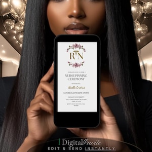 Nurse Graduation Announcement Nurse Pinning Ceremony Invitation Nursing Grad Template Floral Graduation Invite Canva Editable Template Evite