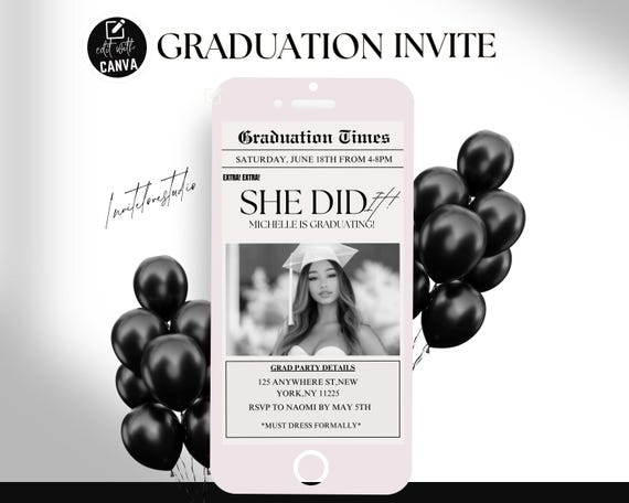 Digital Graduation Newspaper Template, Editable Grad Party Newspaper Announcement, Graduation Invitation, Canva Graduation 2025 Invite