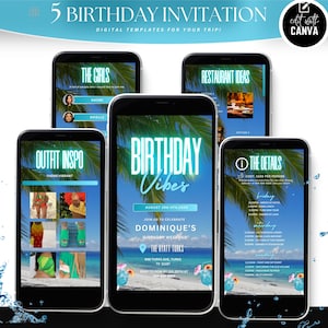 Editable Birthday Weekend Invitation, Digital Birthday Girl Trip Invite, Bday Itinerary, Canva Editable Template Evite