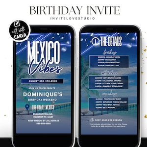 Editable Birthday Weekend Invitation, Mexico Digital Birthday Girl Trip Invite, Bday Itinerary, Canva Editable Template Evite