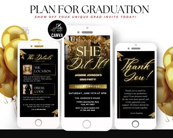 Digital She Did It Invitation, Editable Grad Template, Graduation Flyer, Animated Canva Graduation Party Announcement