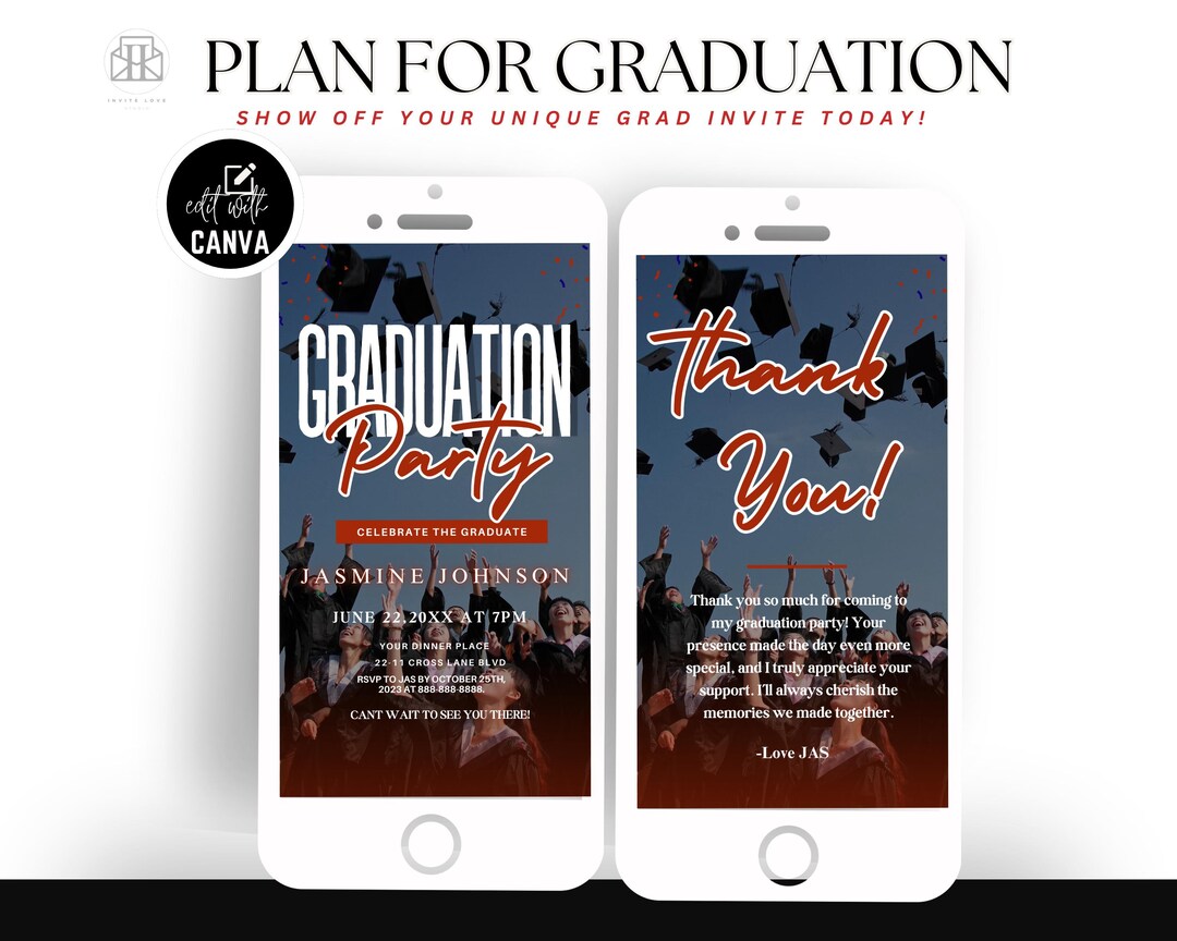 Graduation Website Invite Digital Graduation Party Invite, Editable Red Grad Template, Graduation ...