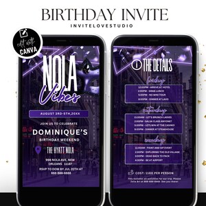 Editable Birthday Weekend Invitation, Digital New Orleans Birthday Girl Trip Invite, Bday Itinerary, Canva Editable Template Evite