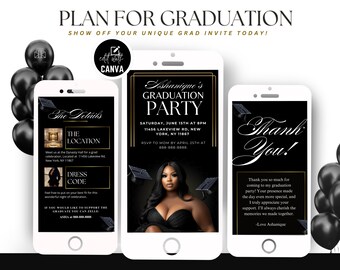 Digital Graduation Party Invitation, Editable Grad Announcement, Graduation Flyer, Animated Canva Graduation Party Template