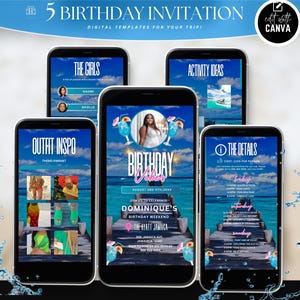 Editable Birthday Weekend Invitation, Digital Birthday Girl Trip Invite, Bday Itinerary, Canva Editable Template Flyer