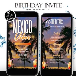 Mexico Birthday Weekend Invite, Editable Birthday Girl Trip Invitation, Bday Itinerary, Canva Editable Template Evite