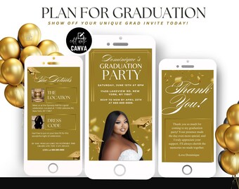Digital Graduation Party Invitation, Editable Grad Announcement, Graduation Flyer, Animated Canva Graduation Party Template