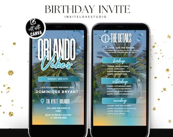 Editable Birthday Weekend Invitation, Digital Orlando Birthday Girl Trip Invite, Florida Bday Itinerary, Canva Editable Template Evite