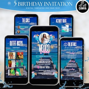 Editable Birthday Weekend Invitation, Mexico Digital Birthday Girl Trip Invite, Bday Itinerary, Canva Editable Template Flyer