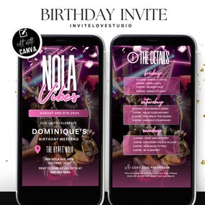 Editable Birthday Weekend Invitation, Digital New Orleans Birthday Girl Trip Invite, Bday Itinerary, Canva Editable Template Evite
