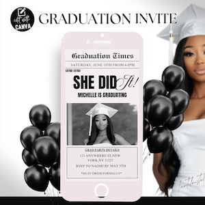 Digital Graduation Newspaper Flyer, Editable Grad Party Newspaper Announcement, Graduation Invitation, Canva Graduation 2025 Template
