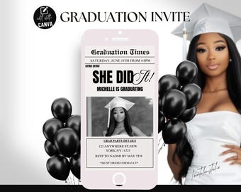 Digital Graduation Newspaper Flyer, Editable Grad Party Newspaper Announcement, Graduation Invitation, Canva Graduation 2025 Template
