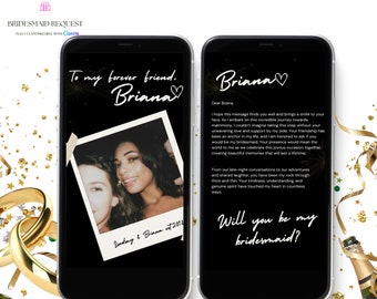Black and White Digital Bridesmaid Proposal Card, Will You Be My Bridesmaid Proposal, Polaroid Photo Digital, Canva Editable Template Evite