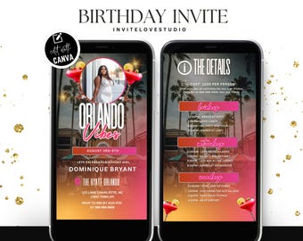 Editable Birthday Weekend Invitation, Digital Orlando Birthday Girl Trip Invite, Florida Bday Itinerary, Canva Editable Template Evite