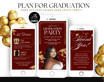 Digital Graduation Party Invitation, Editable Grad Announcement, Graduation Flyer, Animated Canva Graduation Party Template