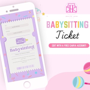 Cyfrowy szablon kuponu na opiekę nad dziećmi, edytowalny kupon upominkowy Canva Baby Sit, spersonalizowany mobilny certyfikat na opiekę nad dziećmi, prezent dla niej