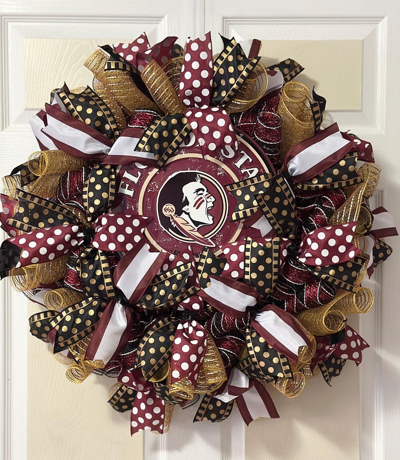 Seminoles-inspired, Garnet & Gold Game Day Wreath | Football Front Door ...