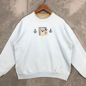 Vintage 90s Cat Embroidered Sweatshirt Women  Cat  Crewneck Cat Sweater Logo Animal Art Animal Print Gift  Size L
