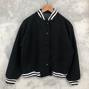 Vintage Black Wool Varsity Women Jacket Snap Button Jacket Bomber Black Jacket College University Varsity Size XL