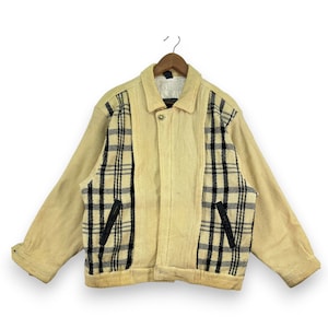 Vintage 90's Scan Bee Corduroy Jacket Browm Bomber Jacket Checkered Work Jacket Casual Wear Retro Men Size M