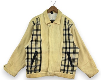 Vintage 90's Scan Bee Corduroy Jacket Browm Bomber Jacket Checkered Work Jacket Casual Wear Retro Men Size M