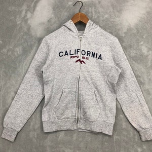 Vintage California Zipper Hoodies Sweatshirt Women Surfing Hoodie California Gray Sweater  Embroidery Hoodie Logo Print Surf Size M