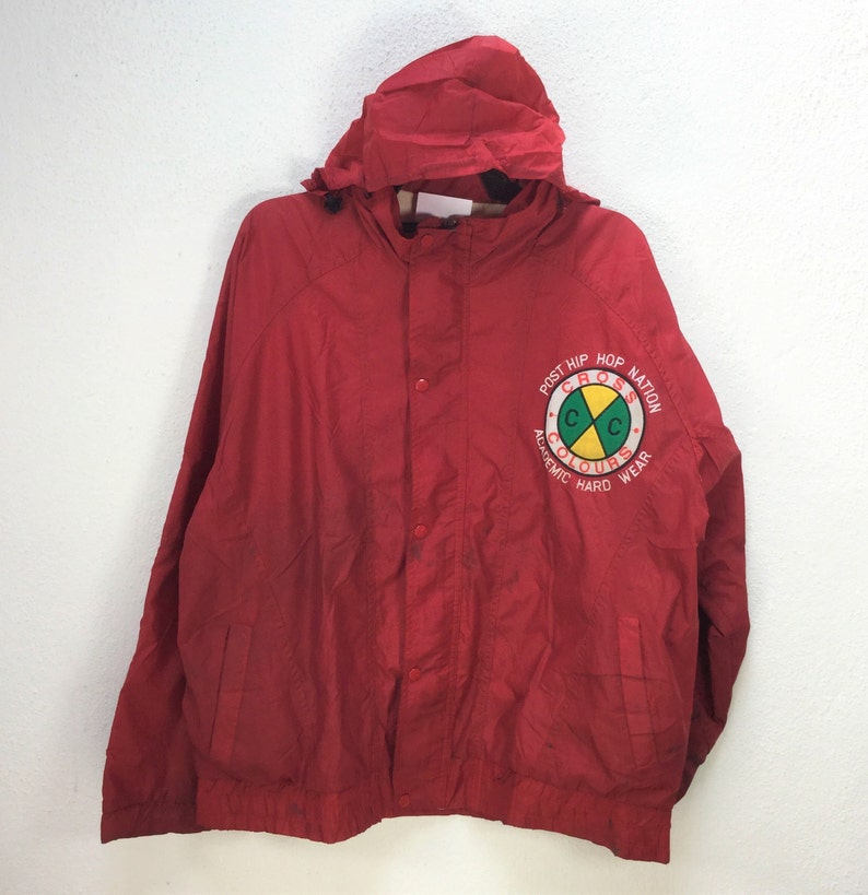 Vintage 90s Cross Colours Hidden Hood Windbreaker Jacket Embroidered ...