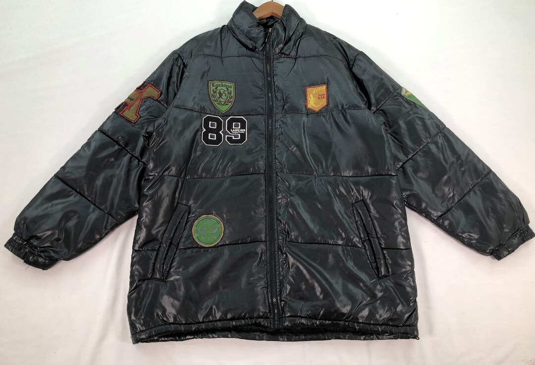 Vintage Larkins Patches Down Jacket Large Puffer Outdoor Snowboard