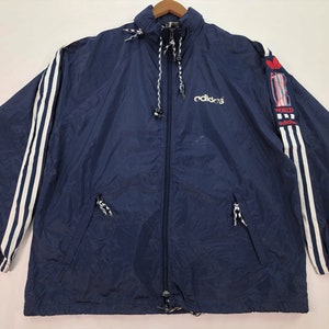 Vintage 90s Adidas Trefoil World Series Windbreaker Medium Adidas Track Top Sportswear Blue Adidas Retro Hidden Hoodie Casual Size M