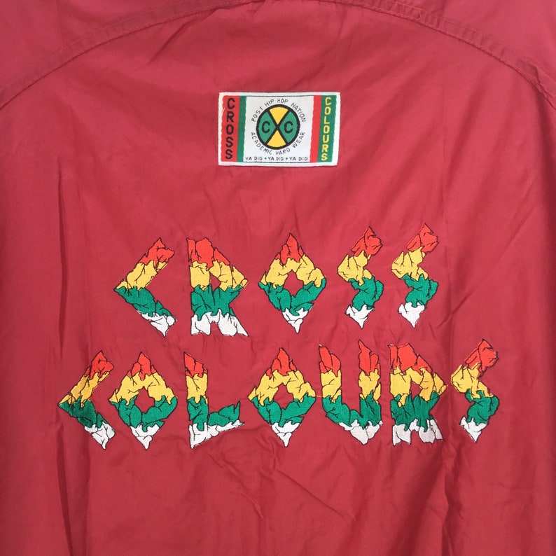 Vintage 90s Cross Colours Hidden Hood Windbreaker Jacket Embroidered