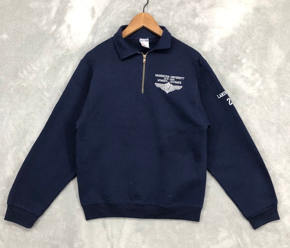 Vintage Washington University Sweatshirt St Luis Crewneck Half Zipper  Sweater Blue Embroidered Logo College Apparel Size S