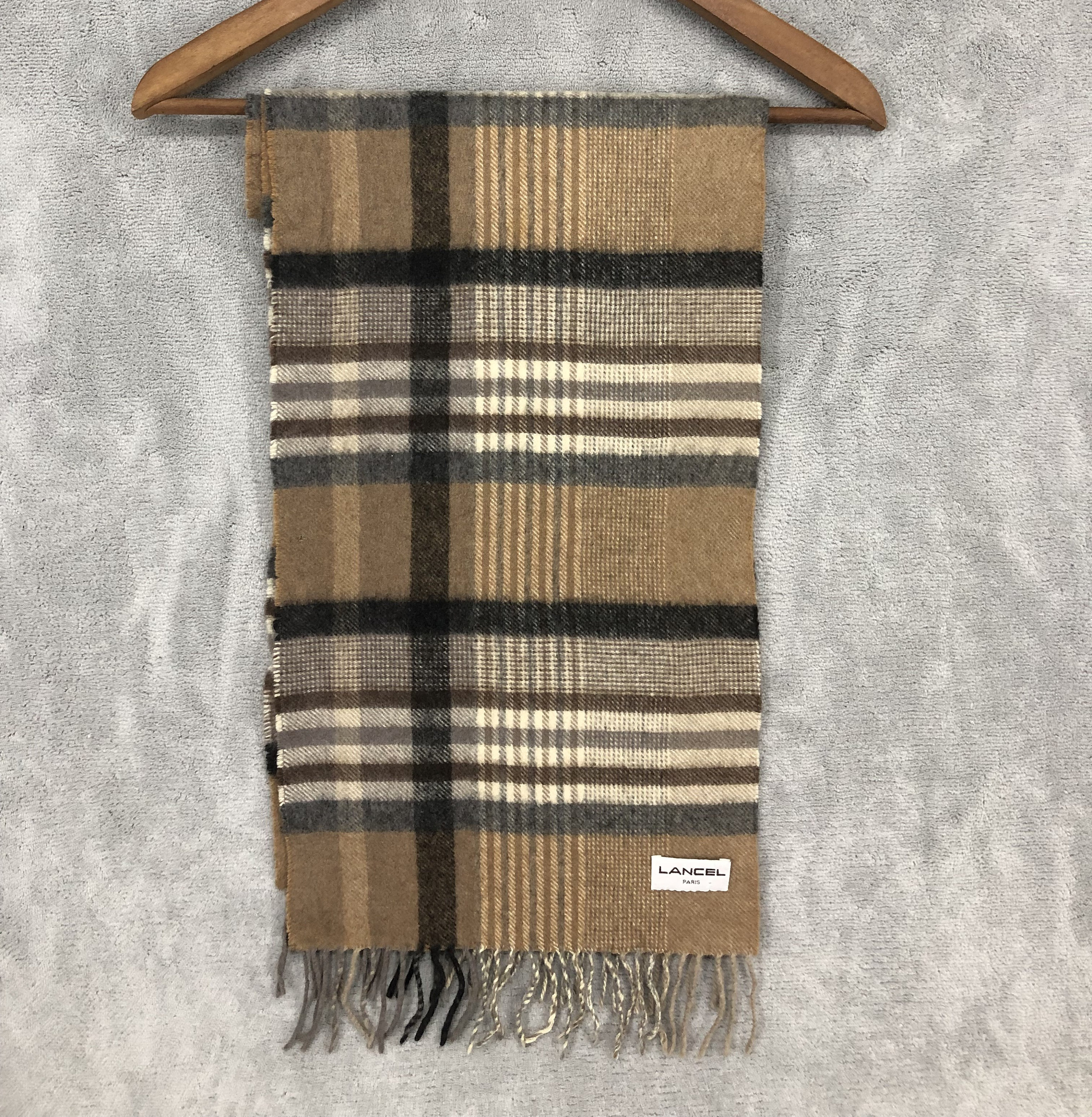 Vintage Lancel Paris Wool Scarf: Brown Checkered Muffler - Etsy