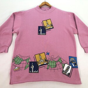 Vintage Monument Art Women Sweatshirt, Monument Cartoon Jumper, Art painting, Japan made ,Women Large size