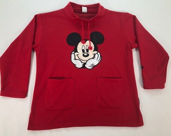 Vintage Mickey Mouse Pullover Sweatshirt Mickey Unlimited Sweater Red Patches Disney Mickey Jumper  Unisex Size M