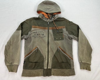 Vintage Avirex Armed Forces Zipper Women Hoodie Sweater Miliray Army Sweatshirt Fashion Faded Green Women Size L