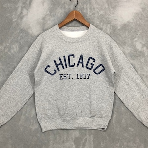 Sudadera vintage de Chicago, jersey de cuello redondo de la ciudad de Chicago, jersey gris de Chicago, jersey con estampado de Chicago, regalos unisex, talla S