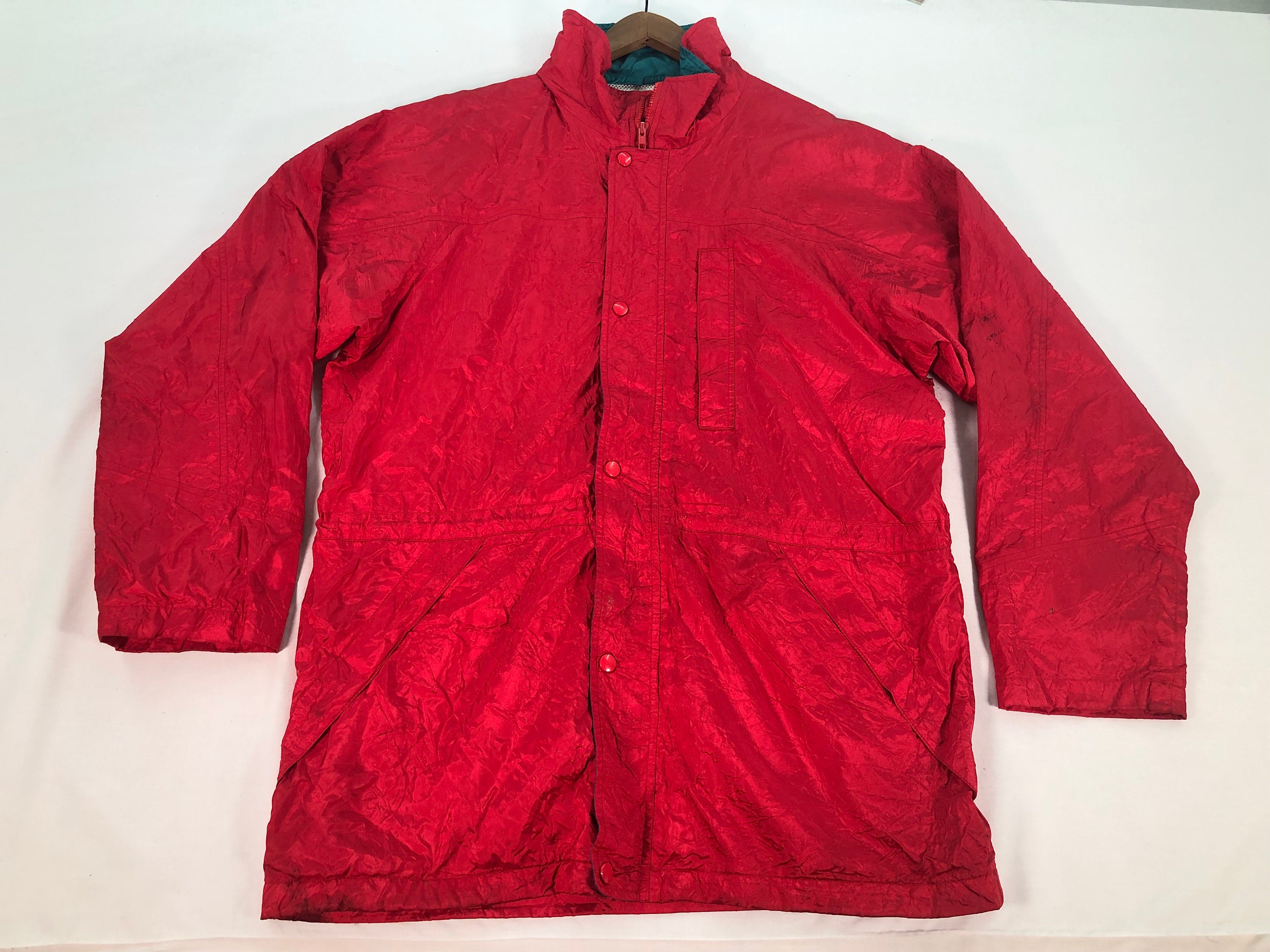 Vintage 90s Eddie Bauer Red Button Jacket Nylon Gro Tex Outdoor