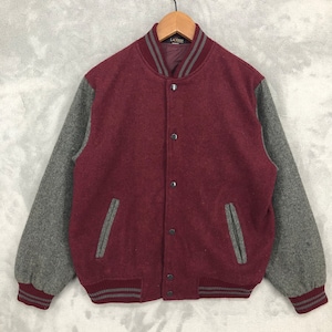 Vintage Red Grey Wool Varsity Jacket Women La Crosse Varsity Snap Button Jacket Bomber College University Jacket Size L