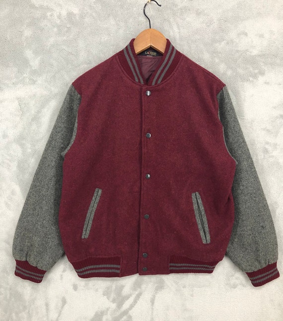 ウールブルゾンvintage wool bomber jacket Vintage Wool Varsity Jacket: Red & Gray Bomber, Size L - Etsy