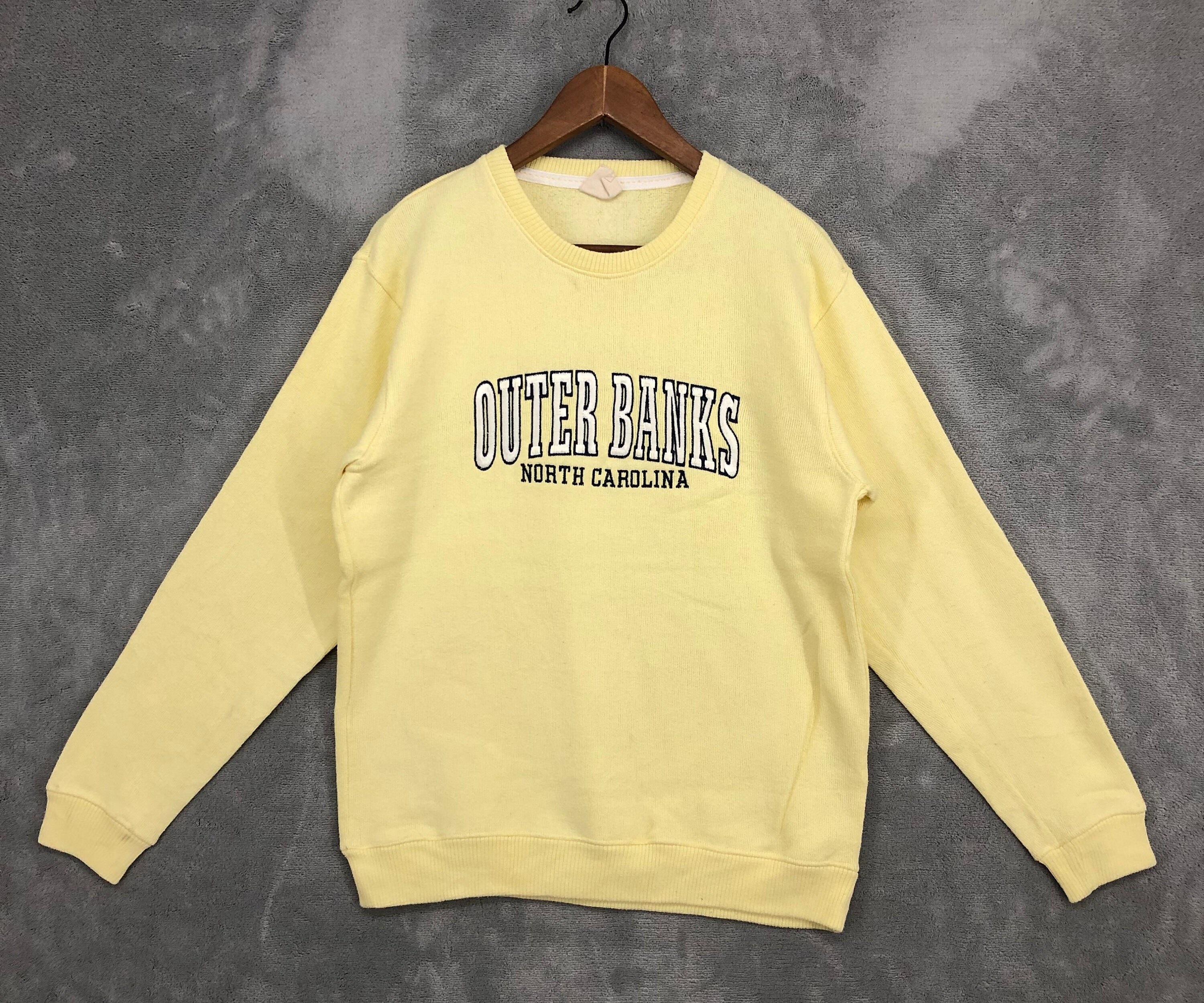 Vintage Outer Banks Sweatshirt Outer Banks Crewneck Yellow Pullover Sweater Outer Banks North Carolina Embroidered Logo Unisex Size S Etsy