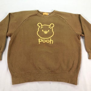 Vintage Winnie The Pooh Sweatshirt Disney Tokyo Crewneck Green Sweater Cartoon Bear Cute Jumper Unisex Size M